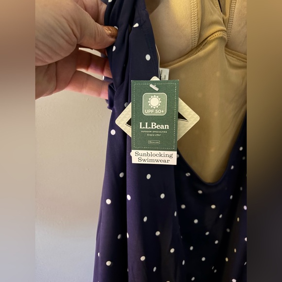 NWT LL Bean blue polka dot sun blocking swim suit dress size 16 - Picture 5 of 9